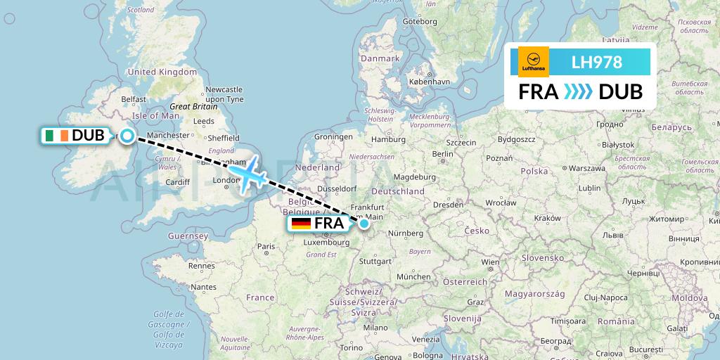 LH978 Lufthansa Flight Map: Frankfurt to Dublin