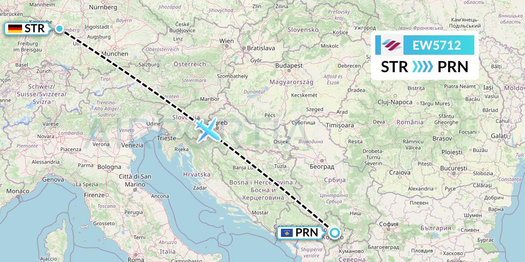 EW5712 Eurowings Flight Map: Stuttgart to Pristina