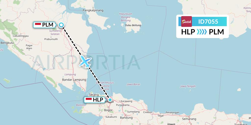 ID7055 Batik Air Flight Map: Jakarta to Palembang