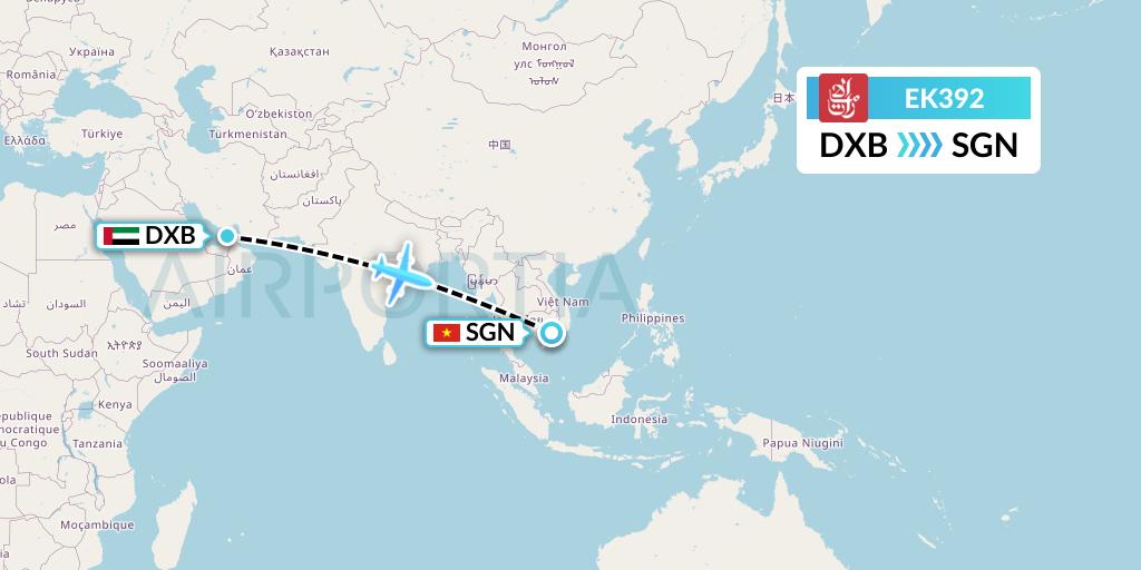 EK392 Emirates Flight Map: Dubai to Ho Chi Minh City