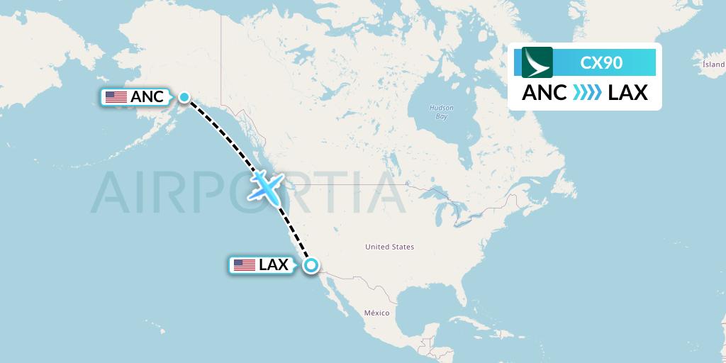 CX90 Cathay Pacific Flight Map: Anchorage to Los Angeles