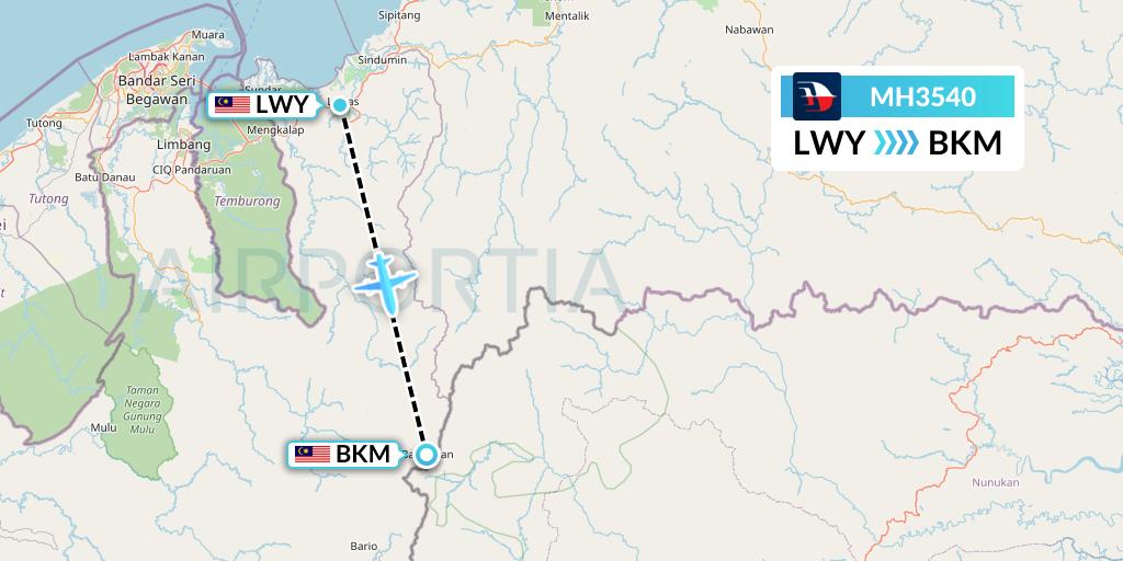 MH3540 Malaysia Airlines Flight Map: Lawas to Bakalalan
