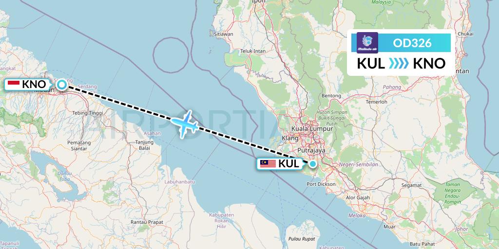 OD326 Batik Air Malaysia Flight Map: Kuala Lumpur to Medan