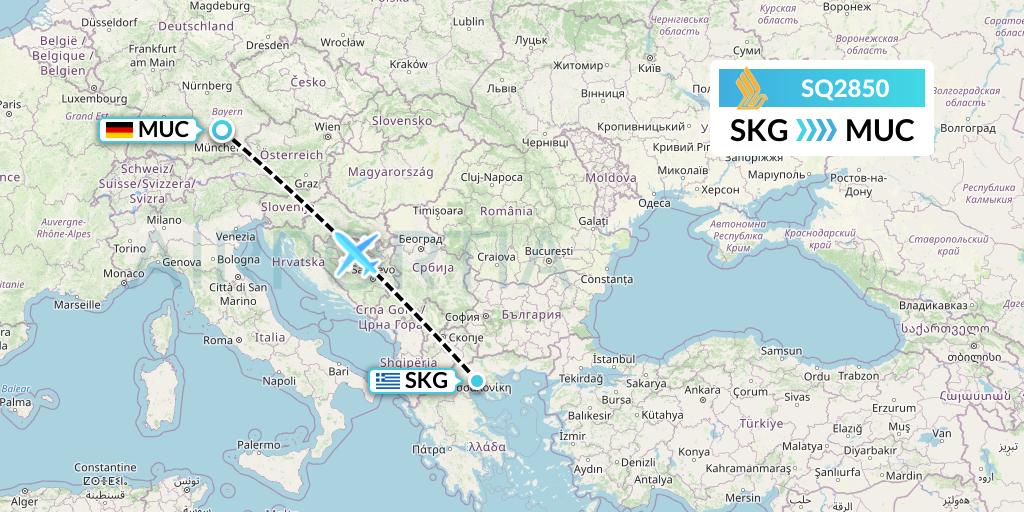 SQ2850 Singapore Airlines Flight Map: Thessaloniki to Munich