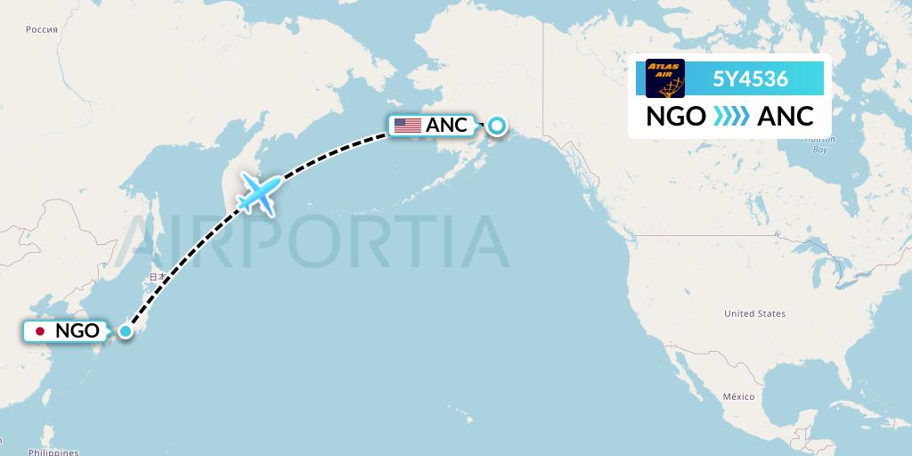 5Y4536 Atlas Air Flight Map: Nagoya to Anchorage