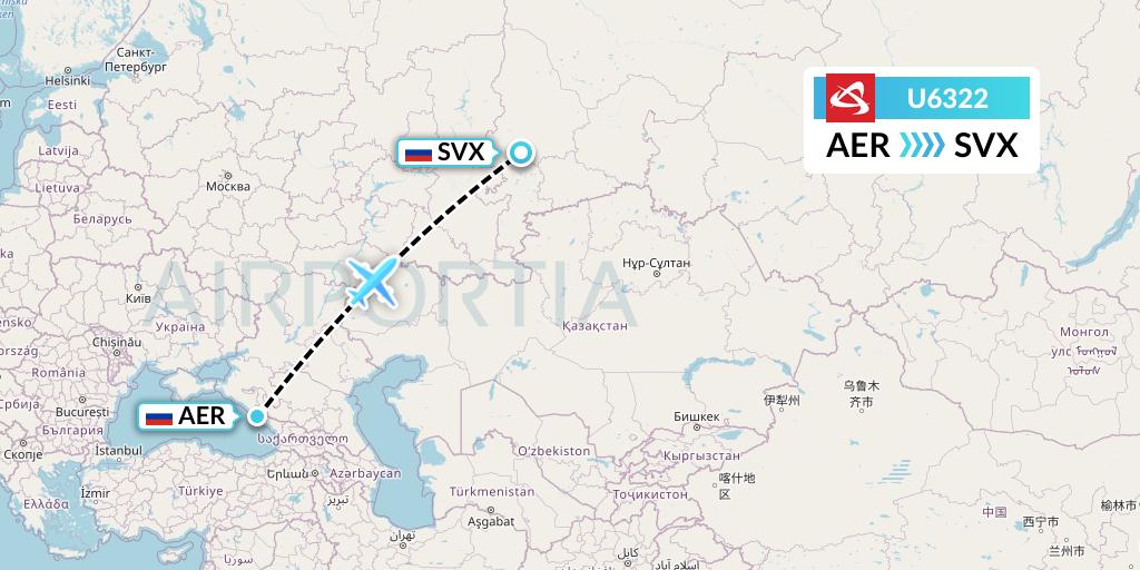U6322 Ural Airlines Flight Map: Sochi to Yekaterinburg