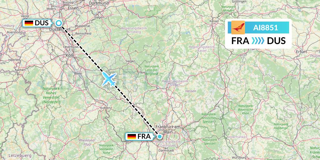 AI8851 Air India Flight Map: Frankfurt to Dusseldorf