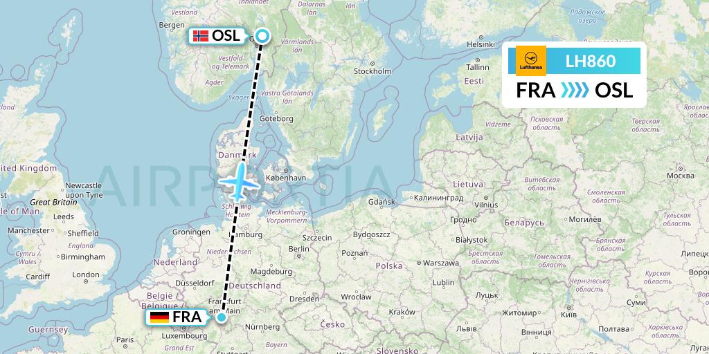 LH860 Lufthansa Flight Map: Frankfurt to Oslo