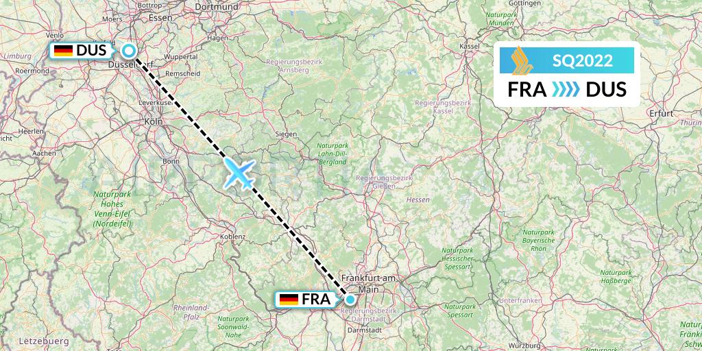 SQ2022 Singapore Airlines Flight Map: Frankfurt to Dusseldorf