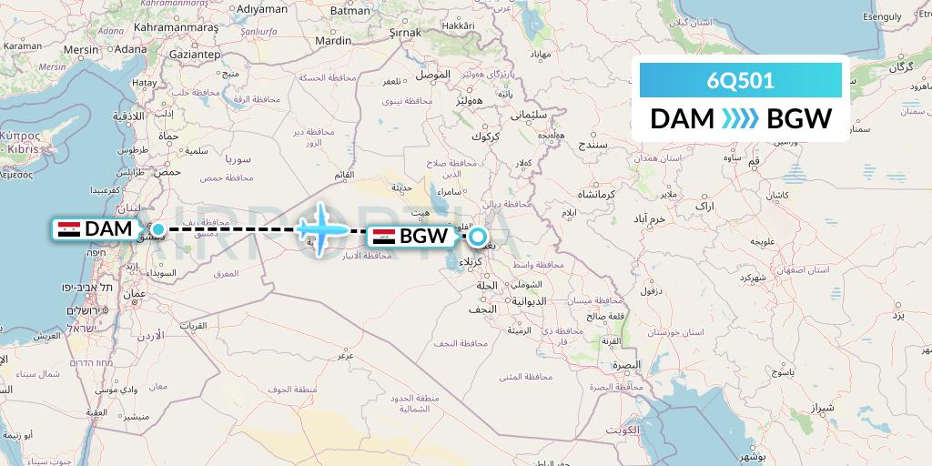 6Q501 Cham Wings Airlines Flight Map: Damascus to Baghdad