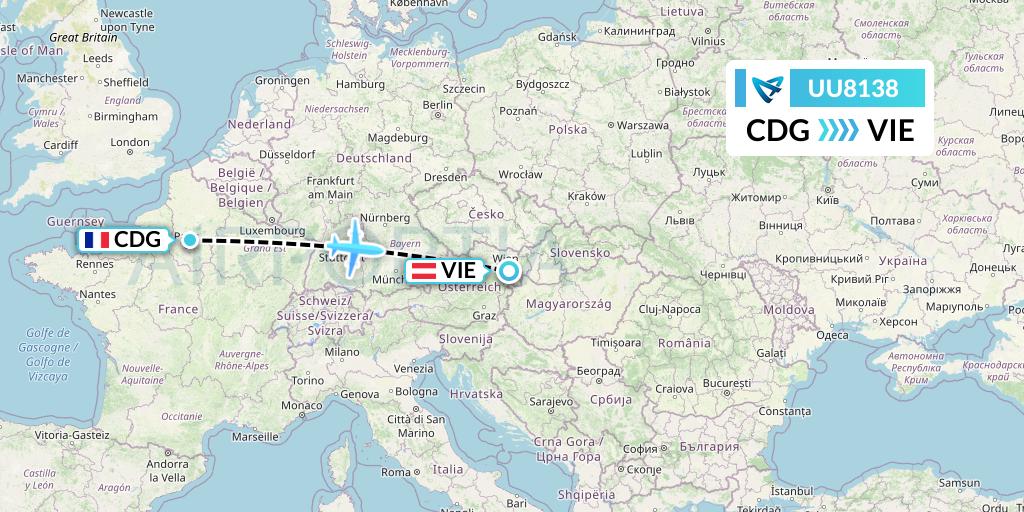 UU8138 Air Austral Flight Map: Paris to Vienna