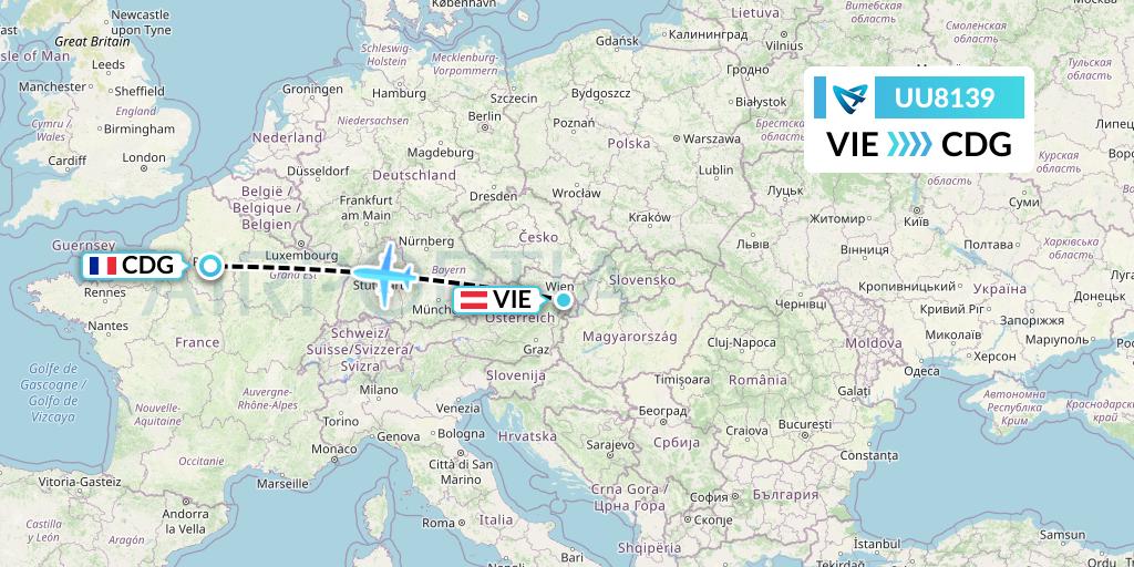 UU8139 Air Austral Flight Map: Vienna to Paris