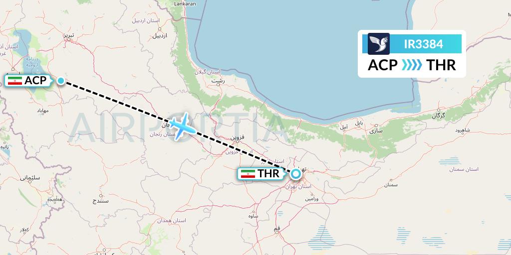 IR3384 Iran Air Flight Map: Maragheh to Tehran