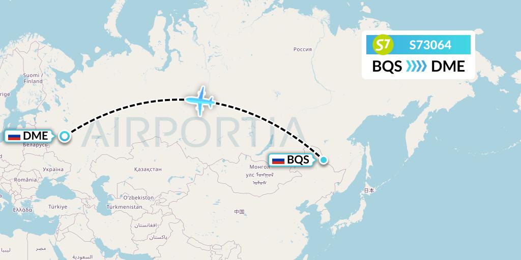 S73064 S7 Airlines Flight Map: Blagoveshchensk to Moscow