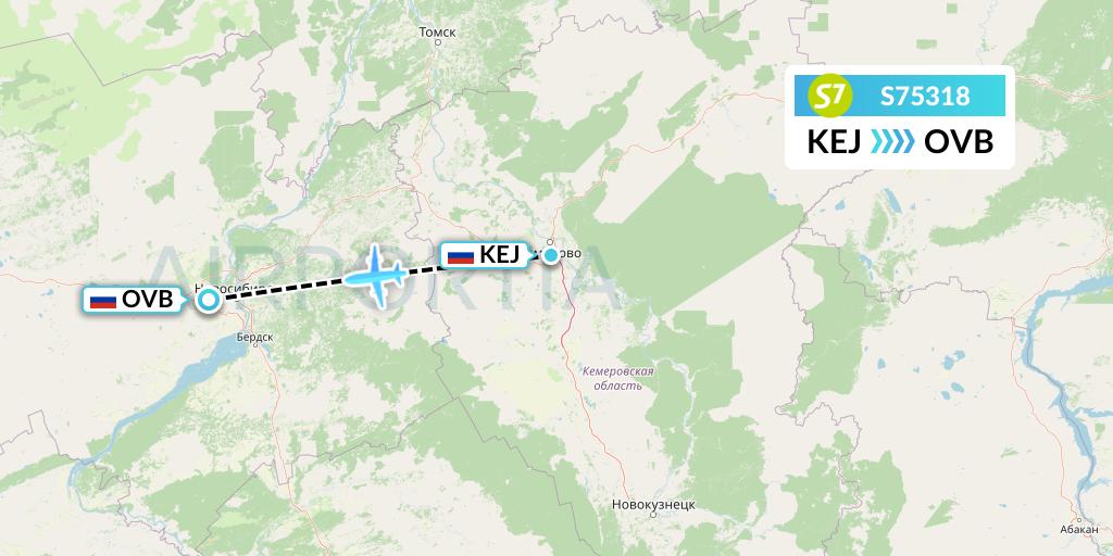 S75318 S7 Airlines Flight Map: Kemerovo to Novosibirsk