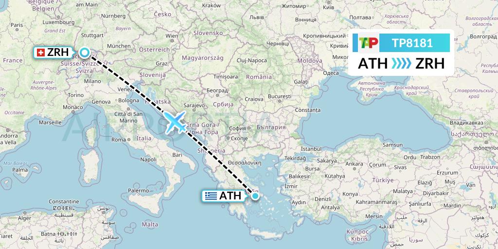 TP8181 TAP Portugal Flight Map: Athens to Zurich