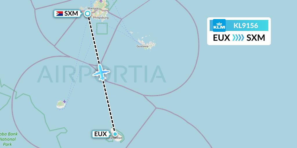 KL9156 KLM Flight Map: Sint Eustatius to Sint Maarten