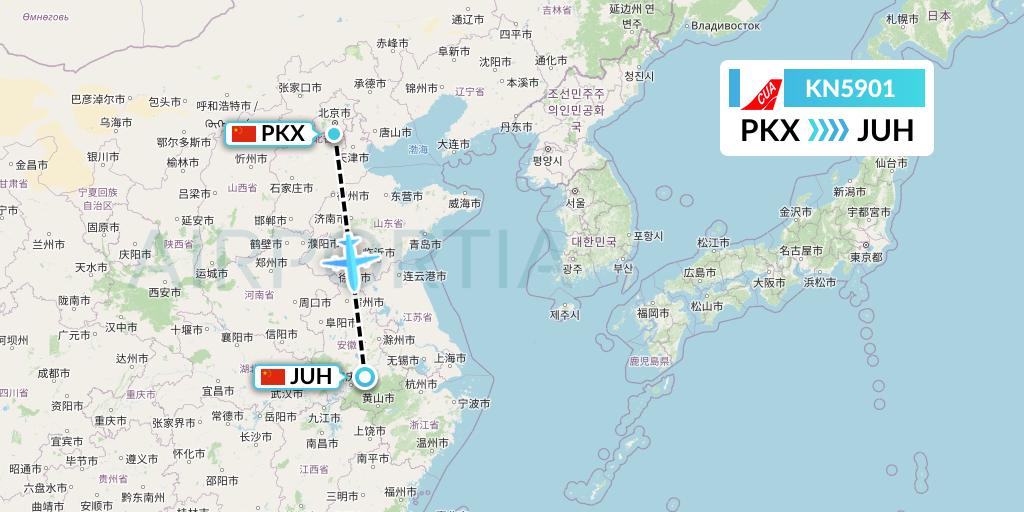 KN5901 China United Airlines Flight Map: Beijing to Chizhou