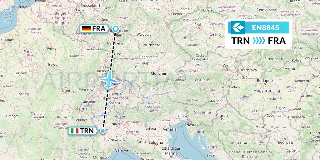 EN8845 Air Dolomiti Flight Map: Turin to Frankfurt