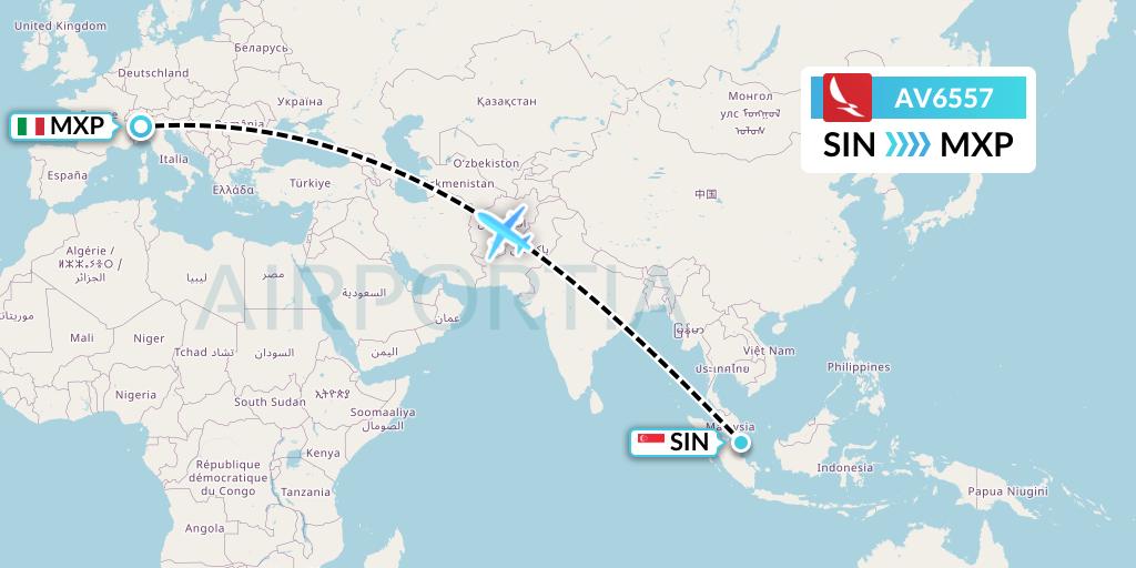 AV6557 Avianca Flight Map: Singapore to Milan