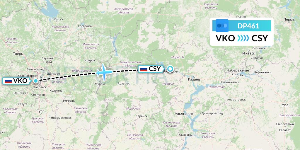 DP461 Pobeda Flight Map: Moscow to Cheboksary