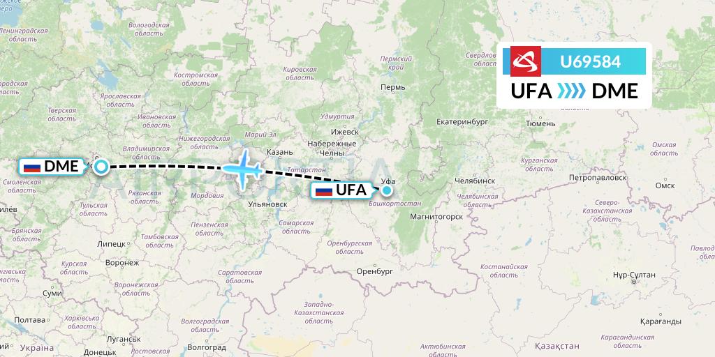 U69584 Ural Airlines Flight Map: Ufa to Moscow