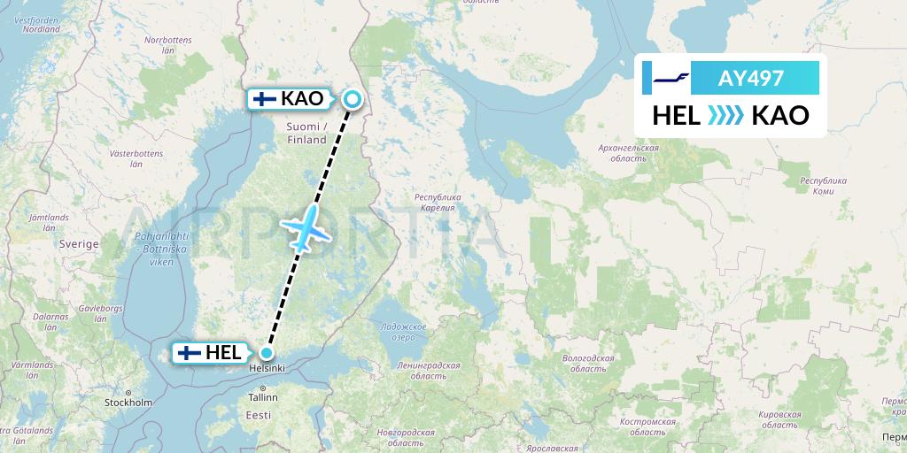 AY497 Finnair Flight Map: Helsinki to Kuusamo