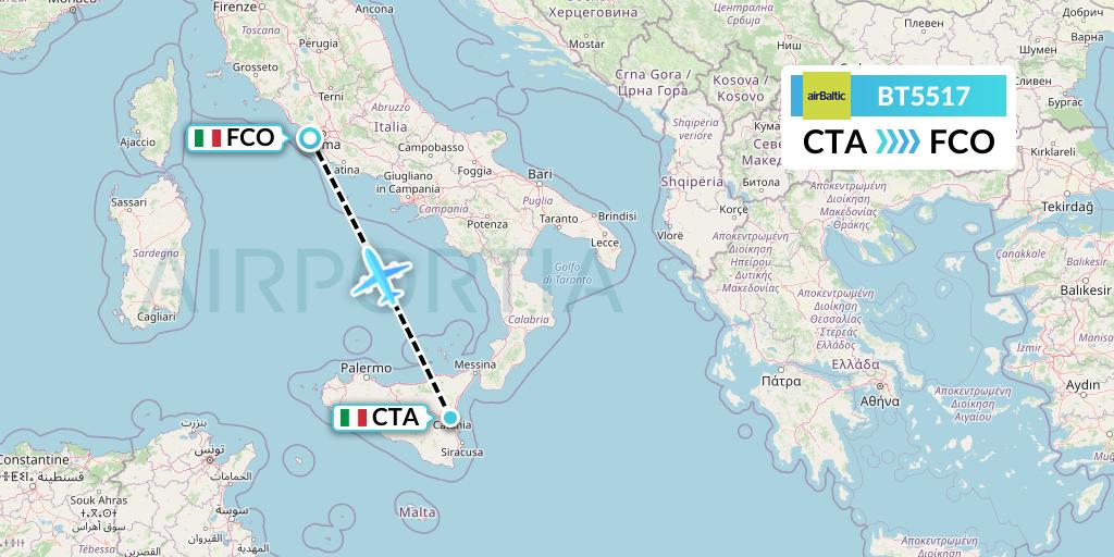 BT5517 Air Baltic Flight Map: Catania to Rome