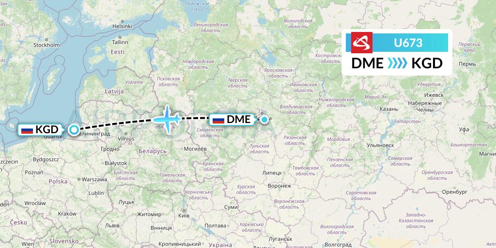 U673 Ural Airlines Flight Map: Moscow to Kaliningrad