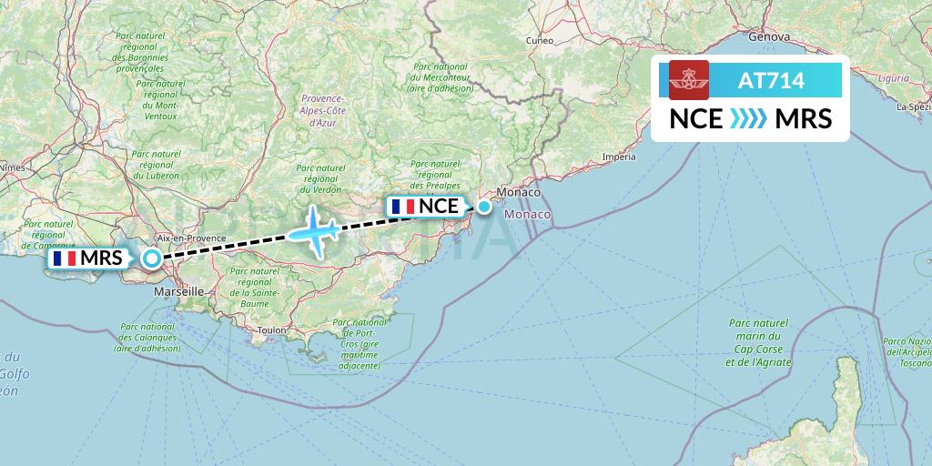 AT714 Royal Air Maroc Flight Map: Nice to Marseille