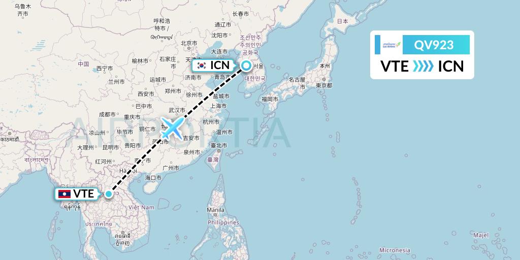 QV923 Lao Airlines Flight Map: Vientiane to Seoul