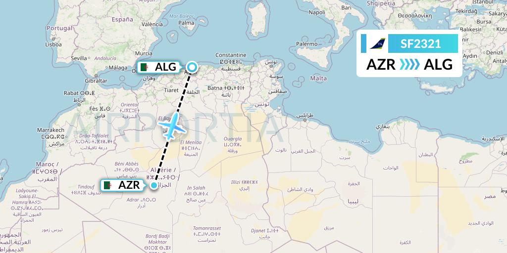 SF2321 Tassili Airlines Flight Map: Adrar to Algiers