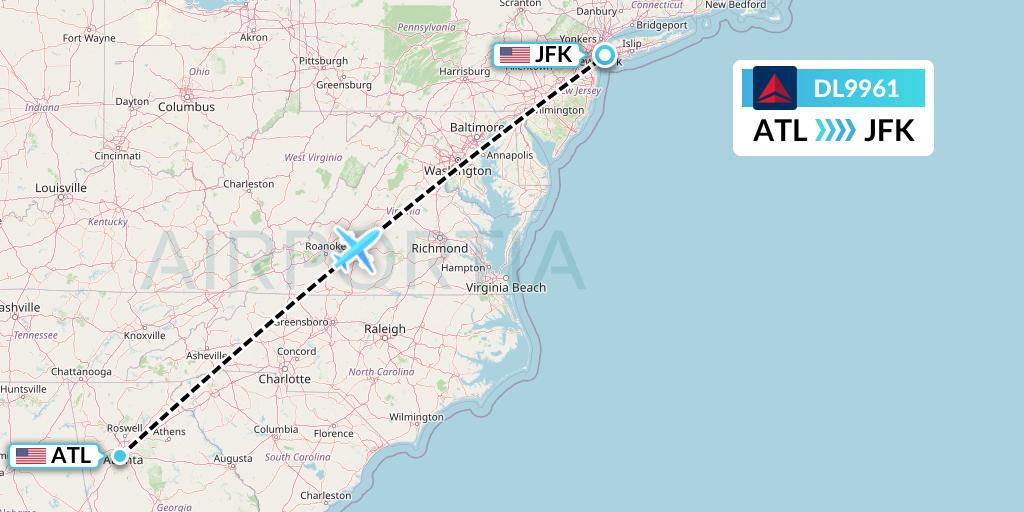 DL9961 Delta Air Lines Flight Map: Atlanta to New York