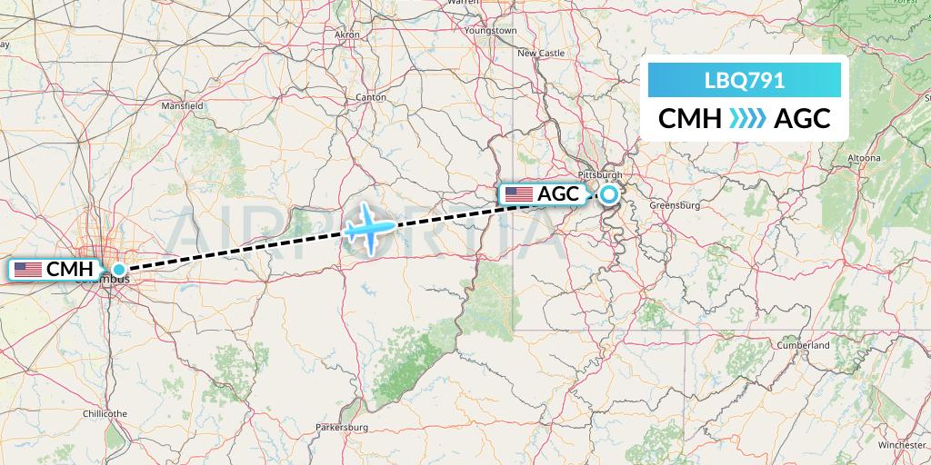 LBQ791 Quest Diagnostics Flight Map: Columbus to Pittsburgh