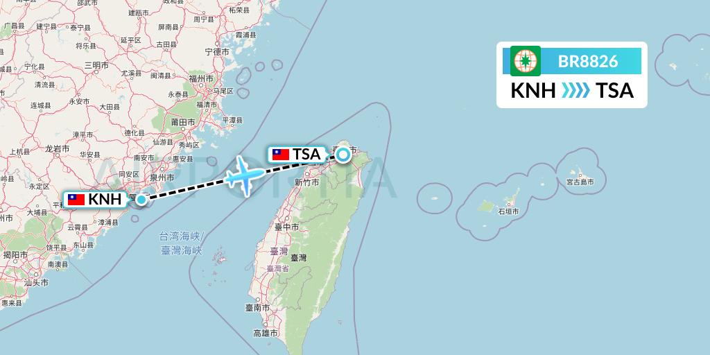 BR8826 EVA Air Flight Map: Kinmen to Taipei