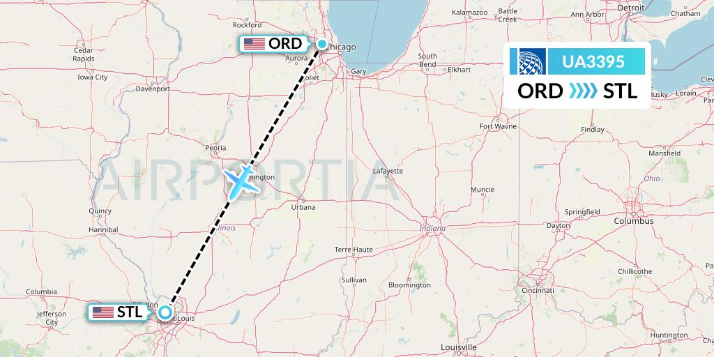 UA3395 United Airlines Flight Map: Chicago to St. Louis