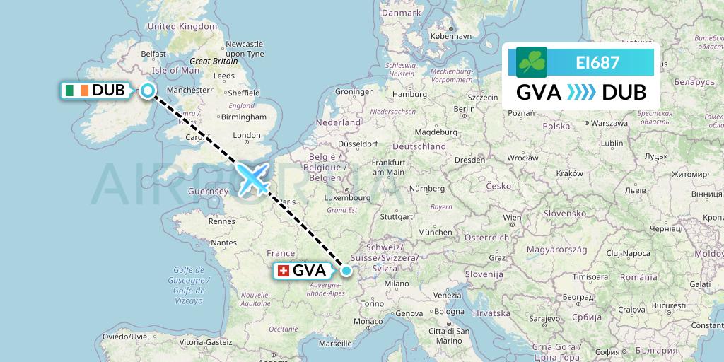 EI687 Aer Lingus Flight Map: Geneva to Dublin