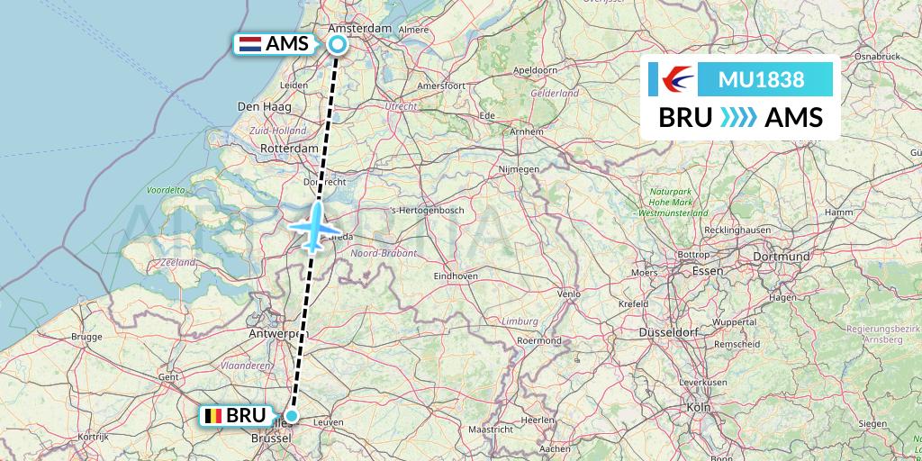 MU1838 China Eastern Airlines Flight Map: Brussels to Amsterdam