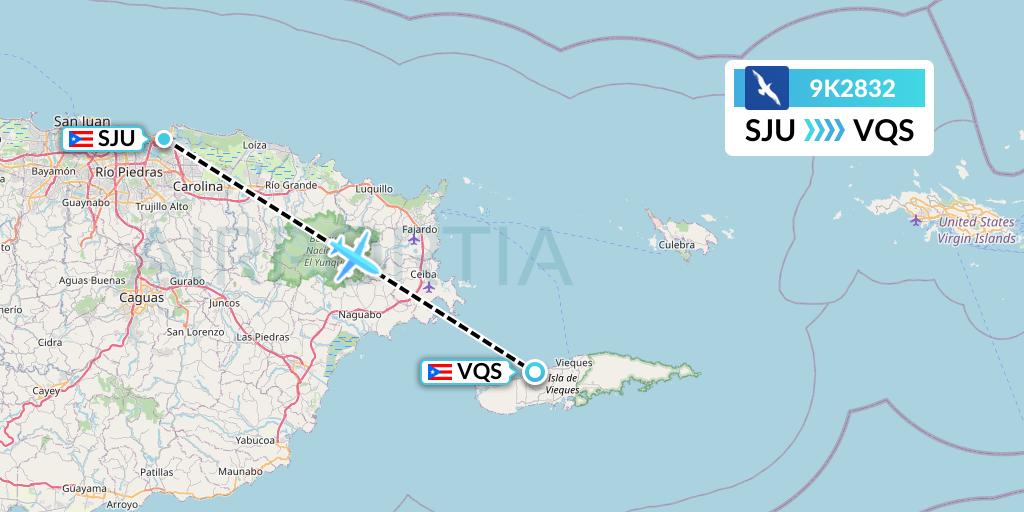9K2832 Cape Air Flight Map: San Juan to Vieques