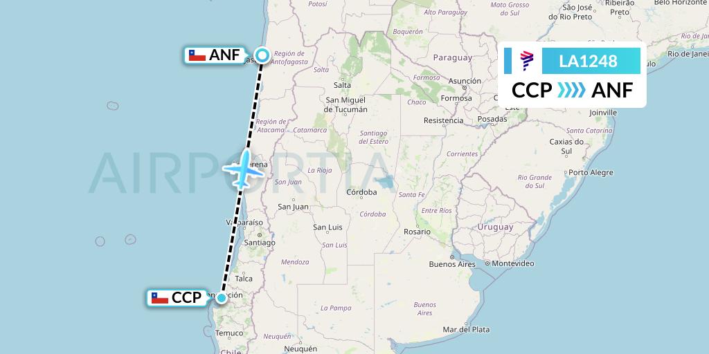 LA1248 LAN Airlines Flight Map: Concepcion to Antofagasta