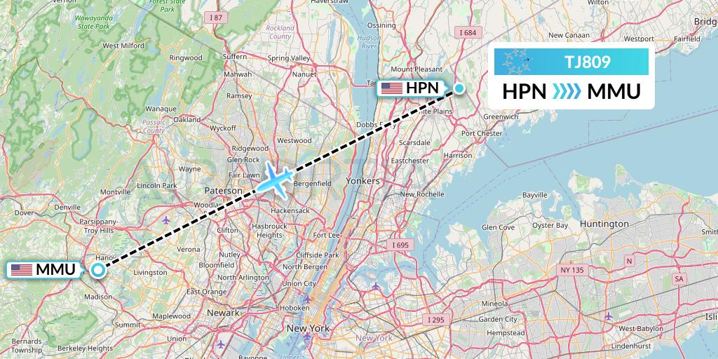 TJ809 Tradewind Aviation Flight Map: White Plains to Morristown