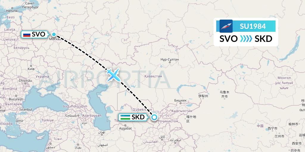 SU1984 Aeroflot Flight Map: Moscow to Samarkand