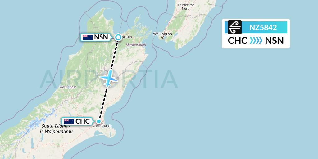NZ5842 Air New Zealand Flight Map: Christchurch to Nelson