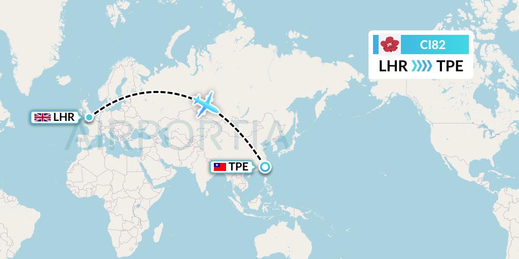 CI82 China Airlines Flight Map: London to Taipei