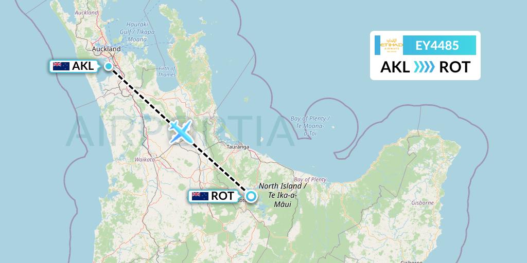 EY4485 Etihad Airways Flight Map: Auckland to Rotorua