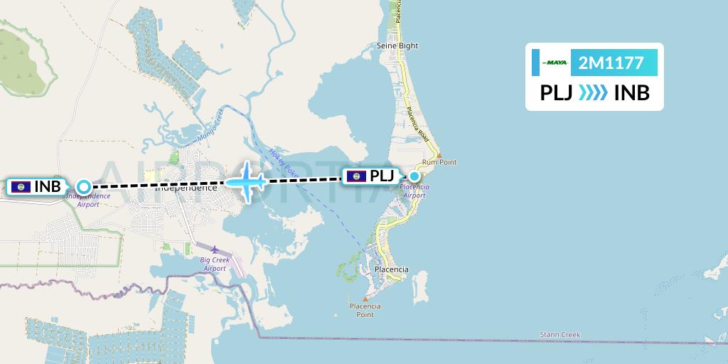 2M1177 Maya Island Air Flight Map: Placencia to Independence