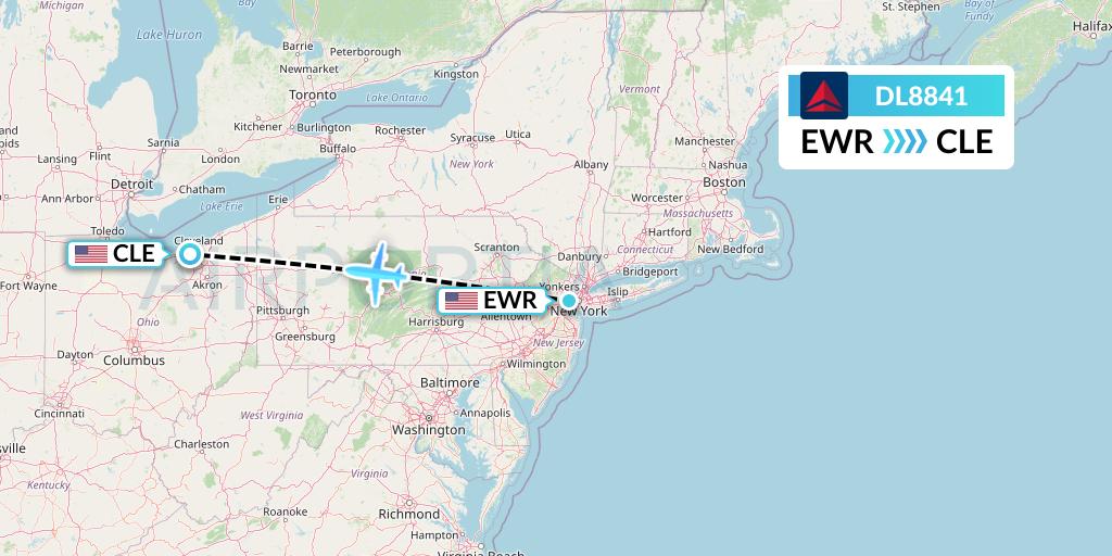 DL8841 Delta Air Lines Flight Map: New York to Cleveland