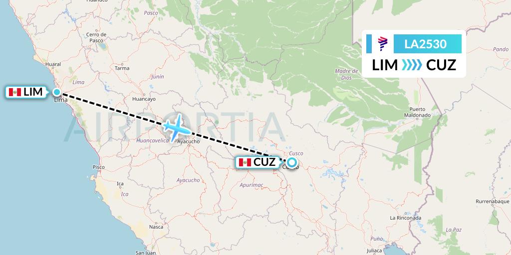 LA2530 LAN Airlines Flight Map: Lima to Cusco