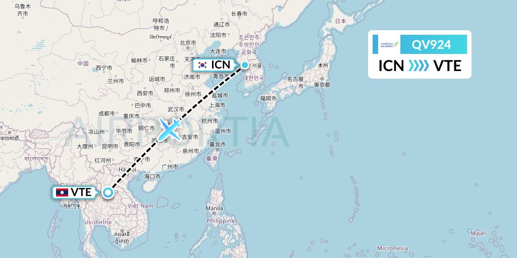 QV924 Lao Airlines Flight Map: Seoul to Vientiane