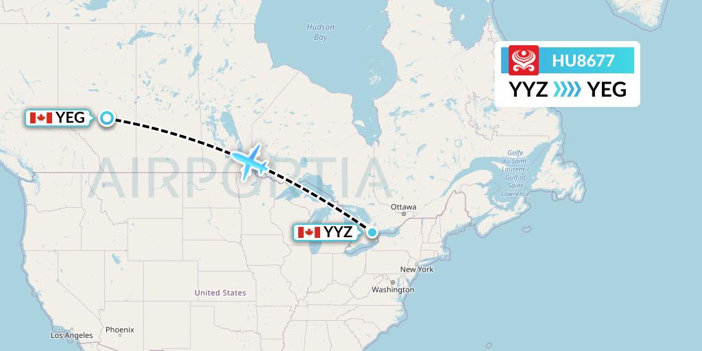 HU8677 Hainan Airlines Flight Map: Toronto to Edmonton